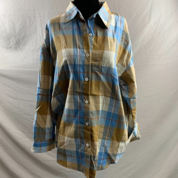 Boyfriend Drop Shoulder Plaid Blouse - Picture 5 of 6